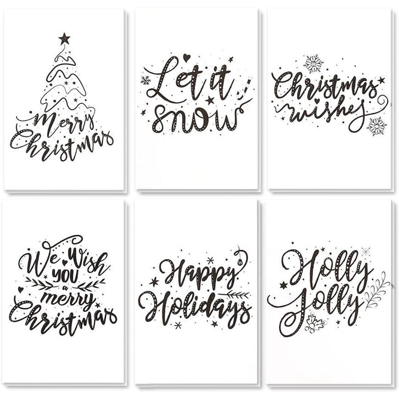 48-Pack Merry Christmas Greeting Cards Bulk Box Set - Winter Holiday Xmas Greeting Cards with Artistic Word Art Design, Envelopes Included, 4 x 6 Inches